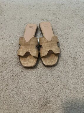 a new day Natural Straw Woven Slide Sandals - Tan